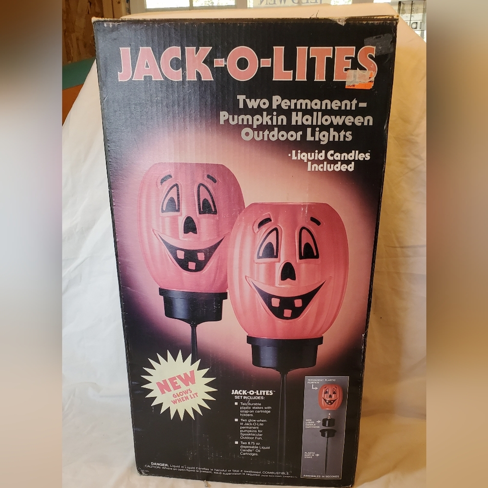 Jack-O-Lites Vtg 1995 Blow Mold Lighted Halloween Pumpkin Spikes Decor